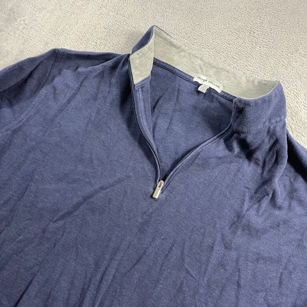 Peter Millar Mens XL Navy Blue Quarter Zip Pullover Sweater ME0K49 Long Sleeve